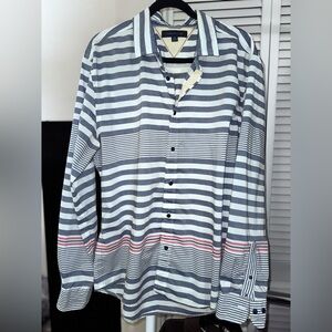 Tommy Hilfiger Men's Striped Shirt - Blue, White, and Red